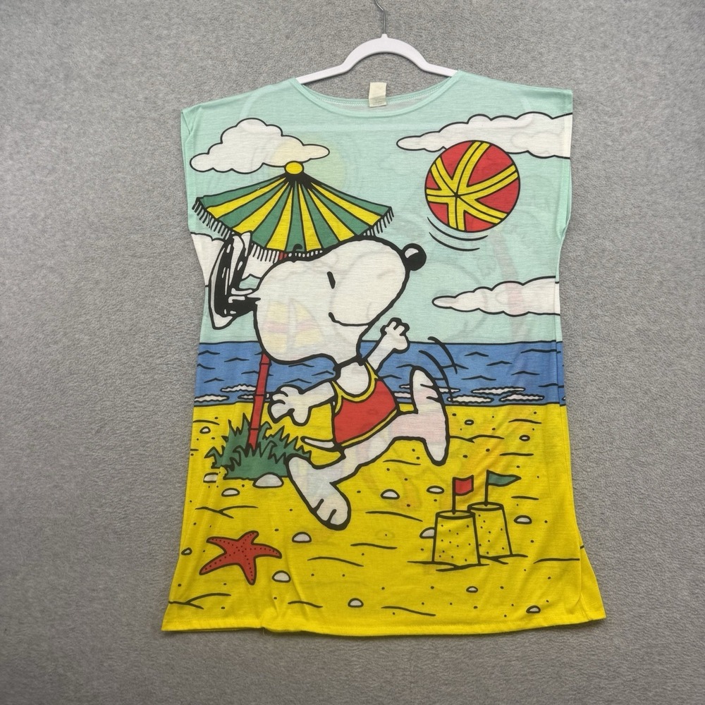 Vintage Peanuts‎ Snoopy Pj Sleep Shirt Beach Cover Up Volleyball AOP 90s Womens